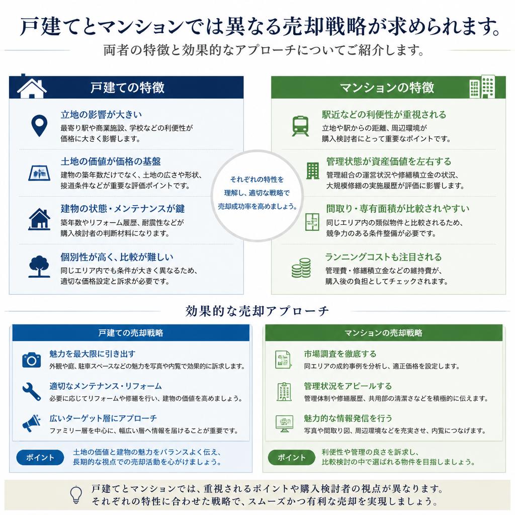 戸建て・マンションそれぞれの売却戦略