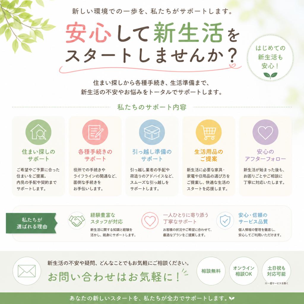 あなたの新生活をサポートします！｜今すぐお問い合わせを